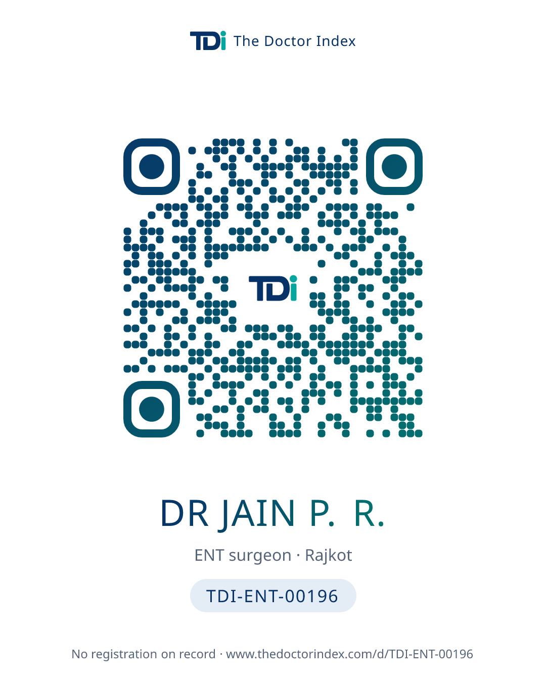 QR card for Dr Jain P. R., TDI-ENT-00196
