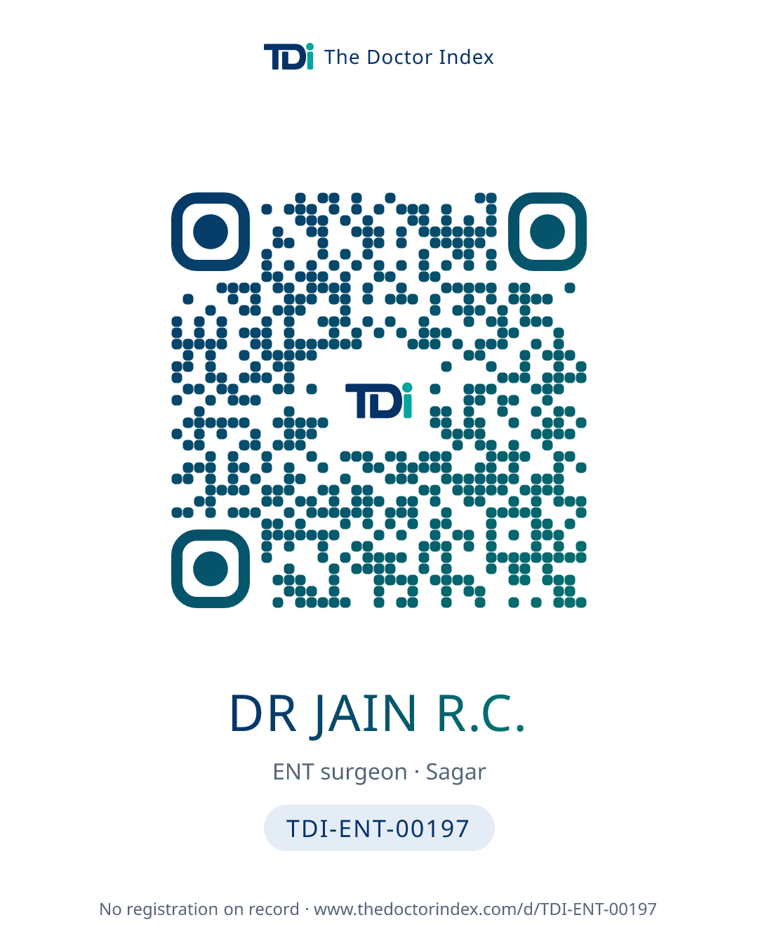 QR card for Dr Jain R.C., TDI-ENT-00197
