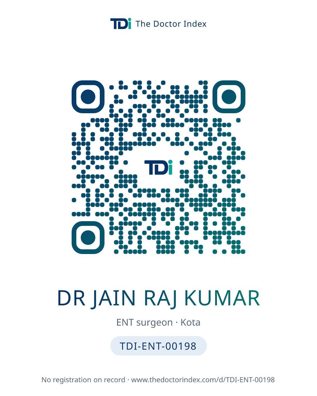 QR card for Dr Jain Raj Kumar, TDI-ENT-00198