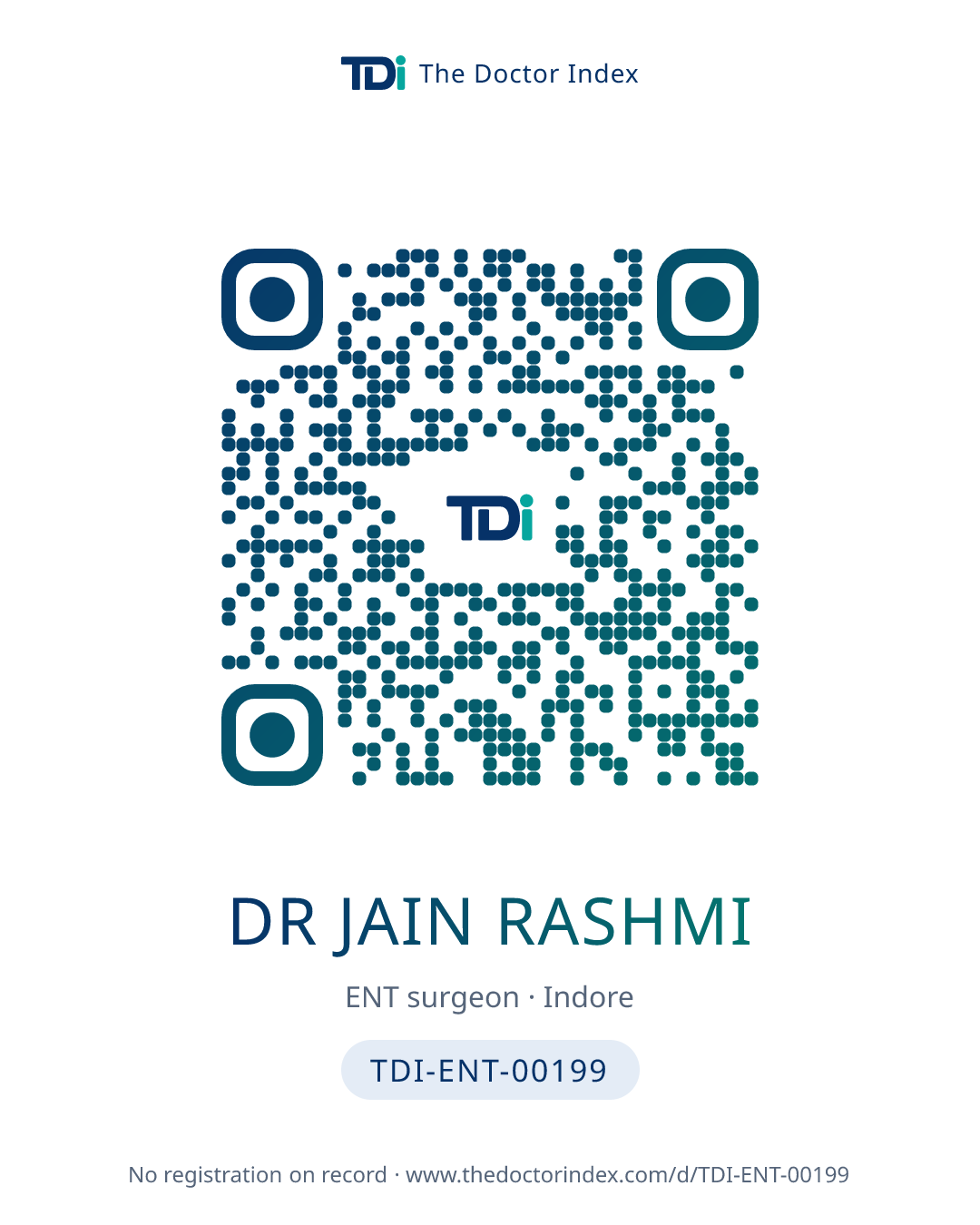 QR card for Dr Jain Rashmi, TDI-ENT-00199