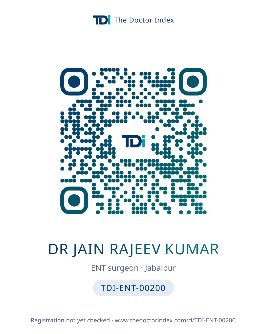QR card for Dr Jain Rajeev Kumar, TDI-ENT-00200