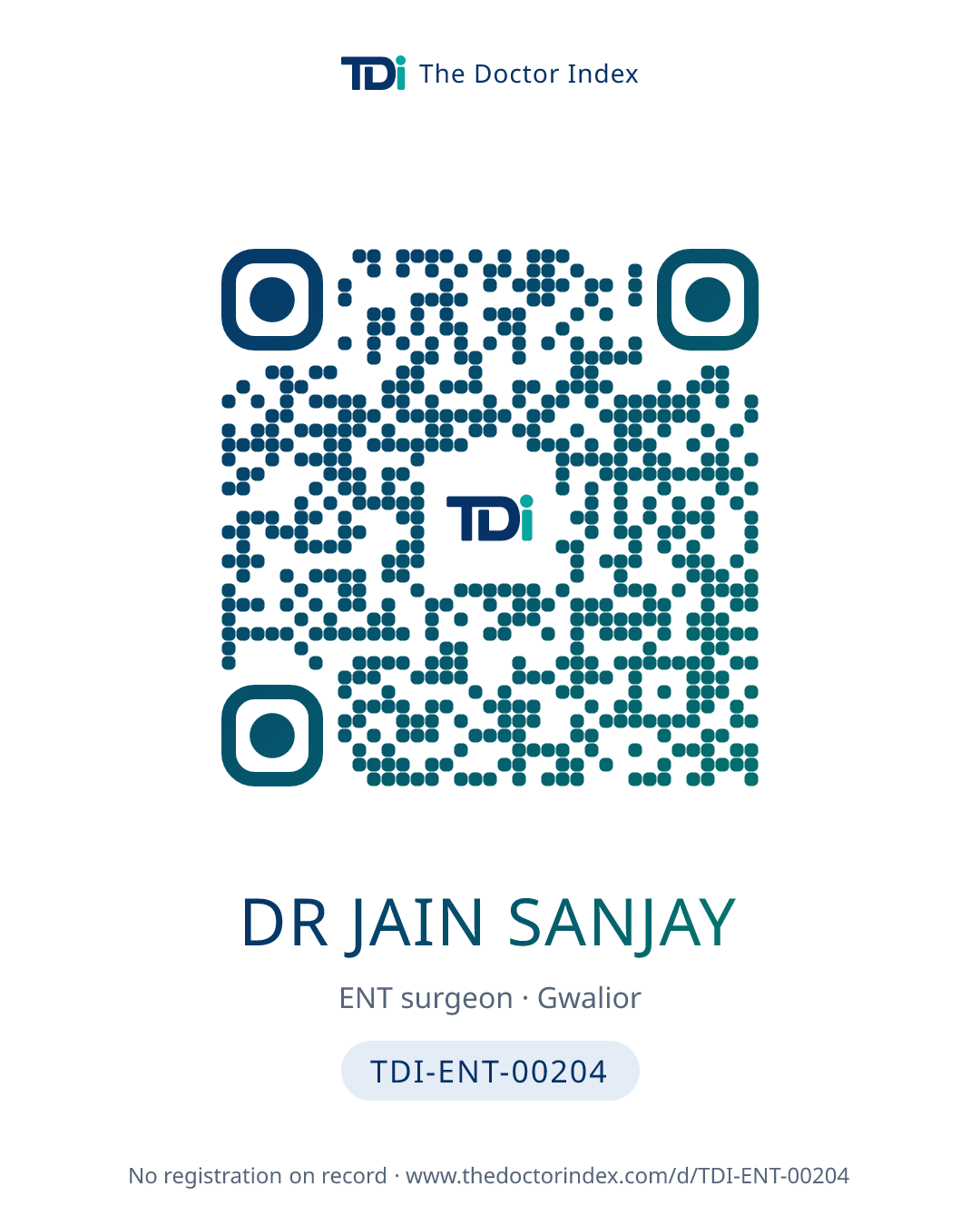 QR card for Dr Jain Sanjay, TDI-ENT-00204