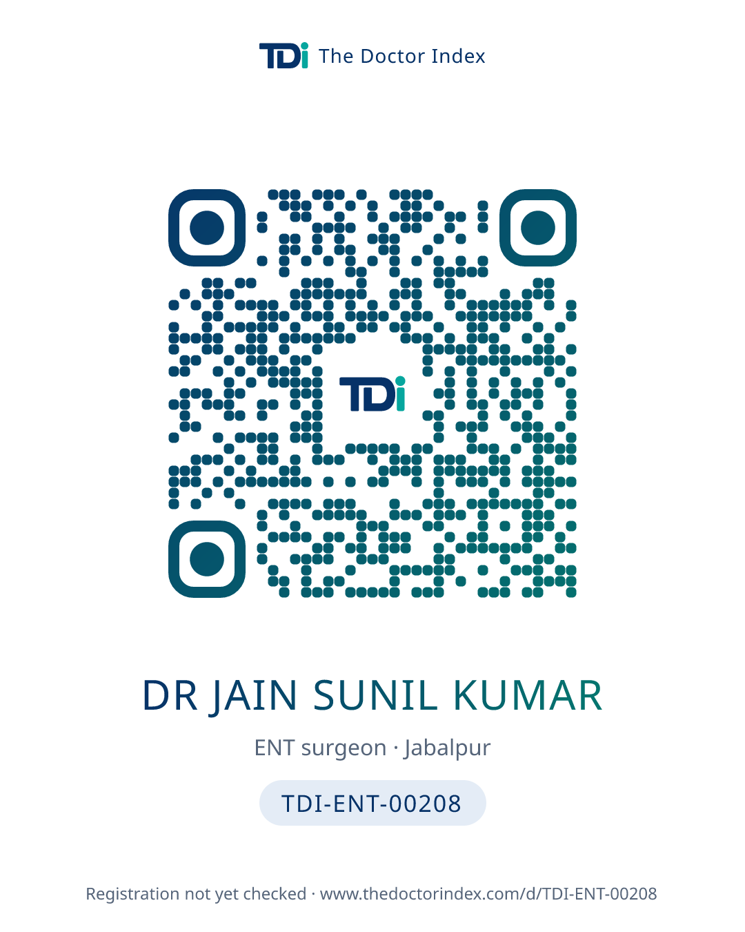 QR card for Dr Jain Sunil Kumar, TDI-ENT-00208
