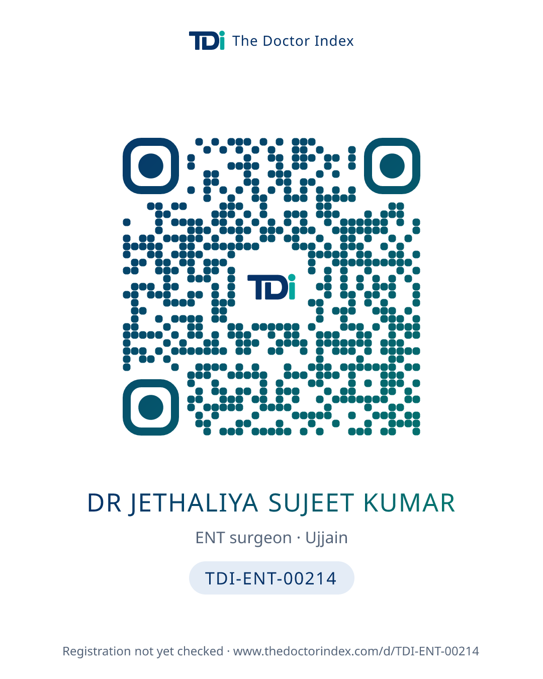 QR card for Dr Jethaliya Sujeet Kumar, TDI-ENT-00214