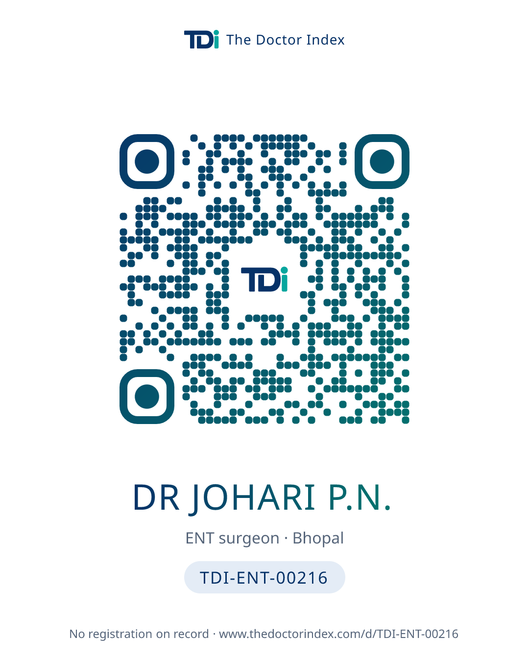 QR card for Dr Johari P.N., TDI-ENT-00216