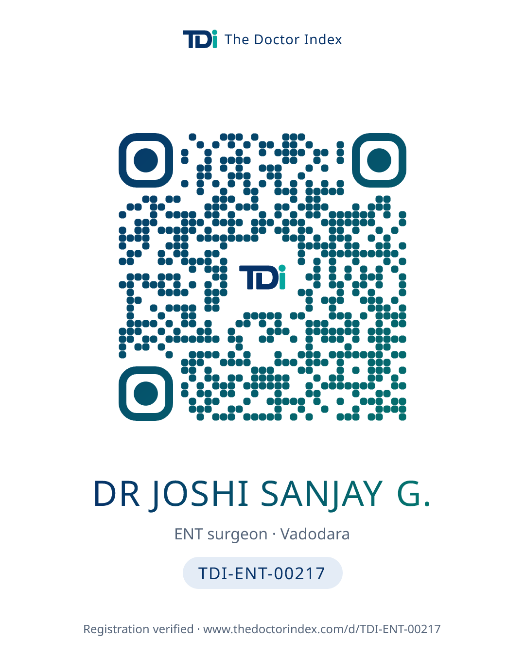 QR card for Dr Joshi Sanjay G., TDI-ENT-00217