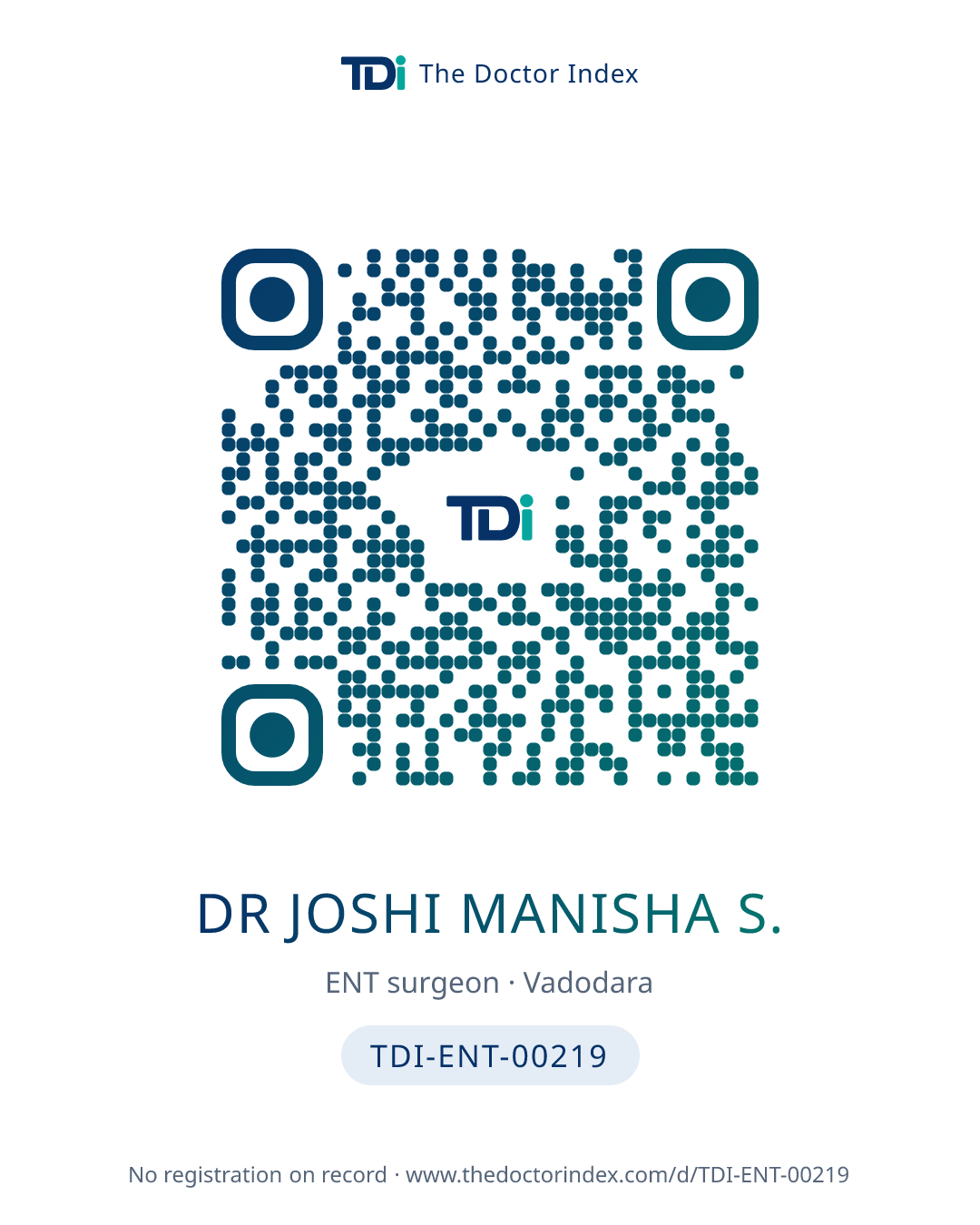 QR card for Dr Joshi Manisha S., TDI-ENT-00219