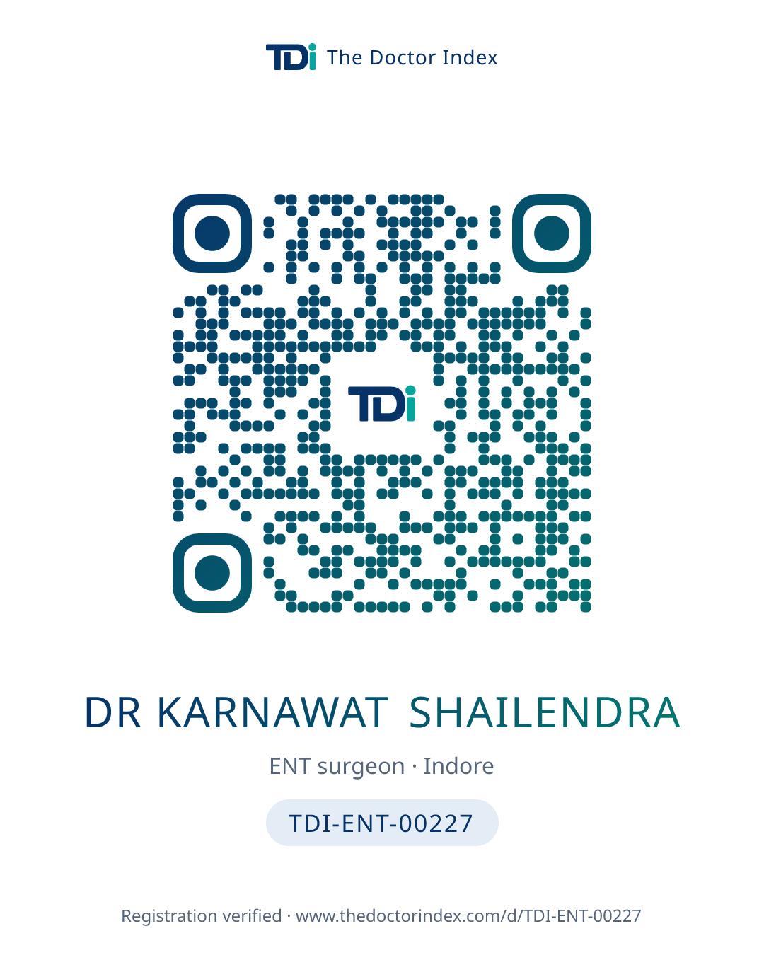 QR card for Dr Karnawat Shailendra, TDI-ENT-00227