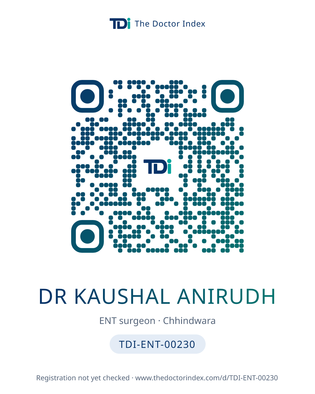 QR card for Dr Kaushal Anirudh, TDI-ENT-00230