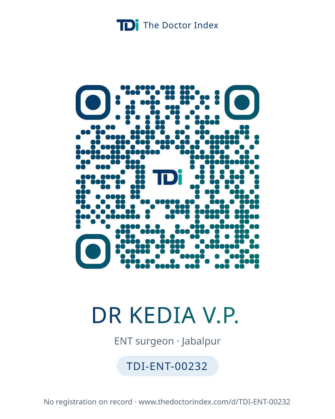 QR card for Dr Kedia V.P., TDI-ENT-00232