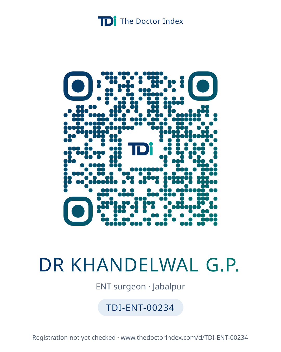 QR card for Dr Khandelwal G.P., TDI-ENT-00234