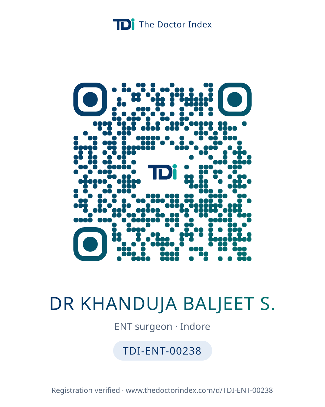 QR card for Dr Khanduja Baljeet S., TDI-ENT-00238