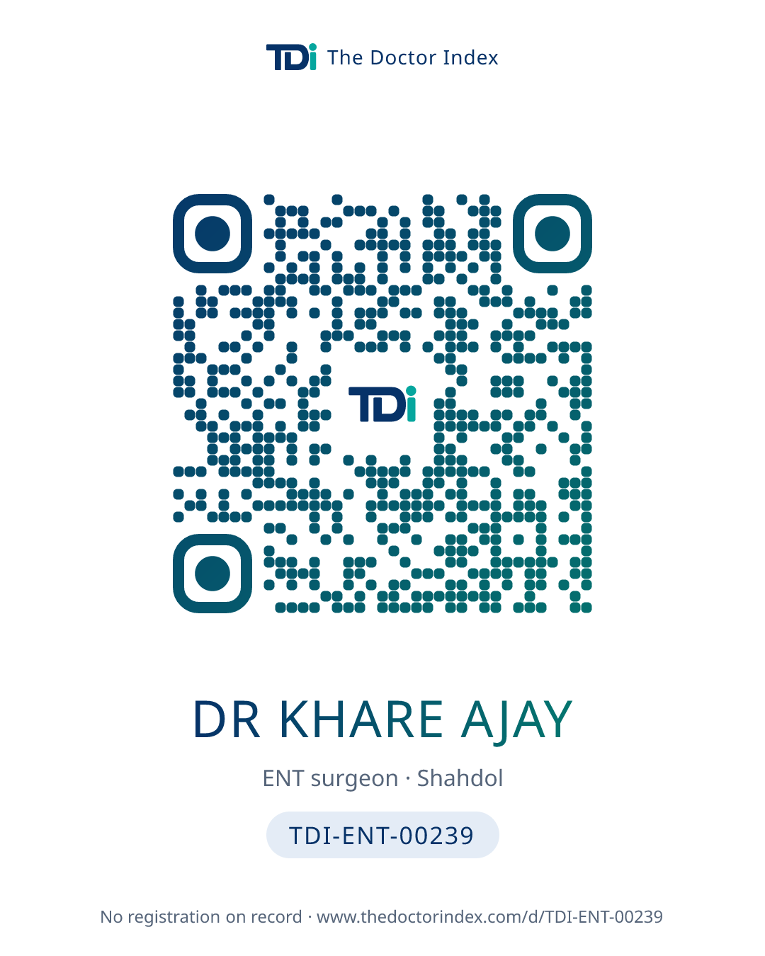 QR card for Dr Khare Ajay, TDI-ENT-00239