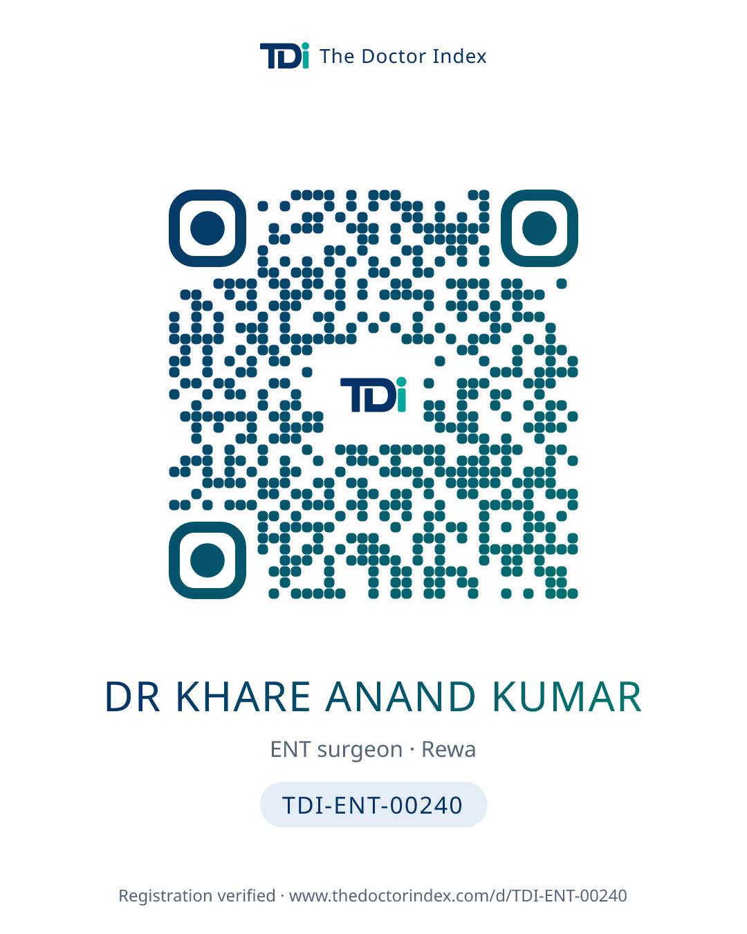 QR card for Dr Khare Anand Kumar, TDI-ENT-00240