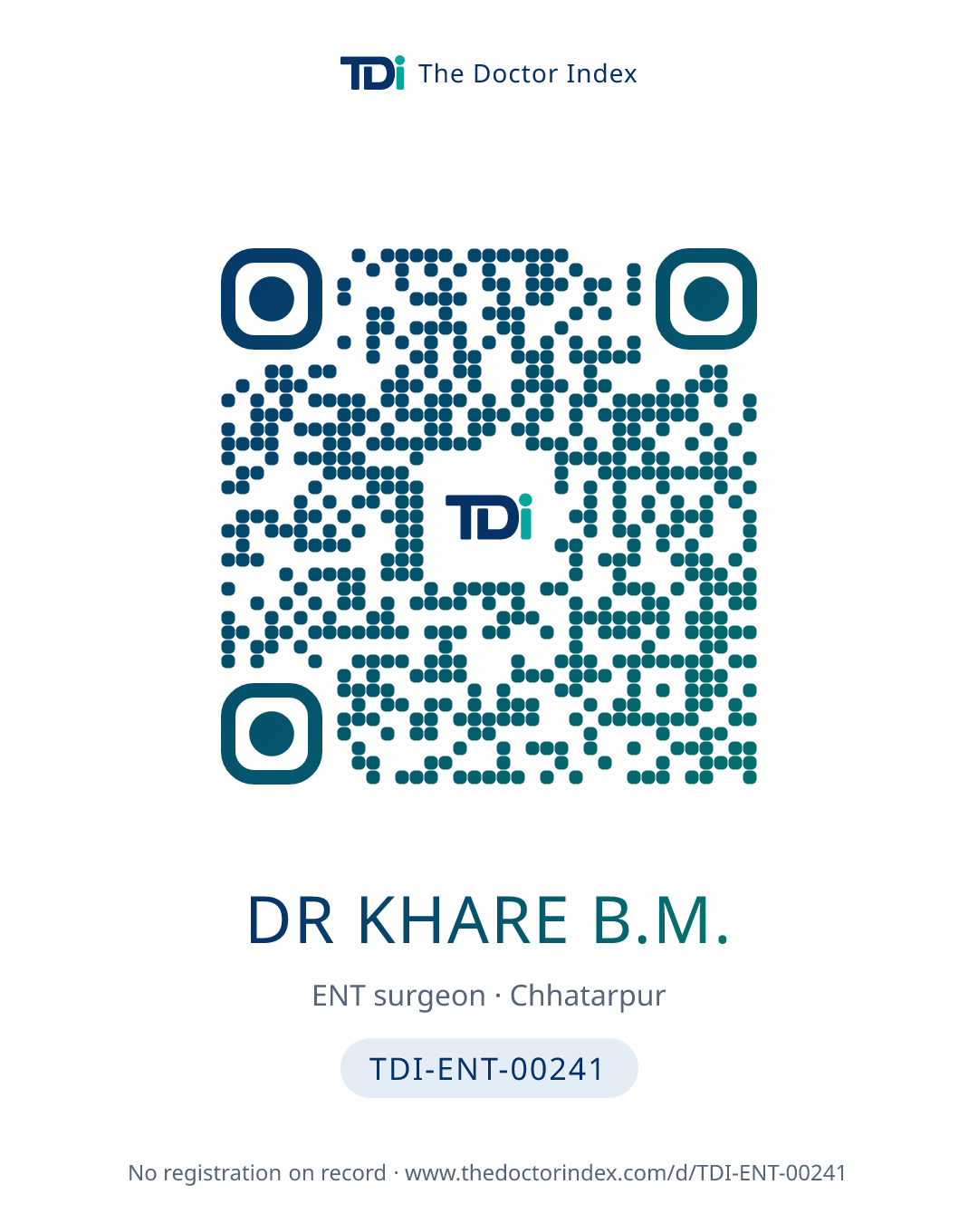 QR card for Dr Khare B.M., TDI-ENT-00241