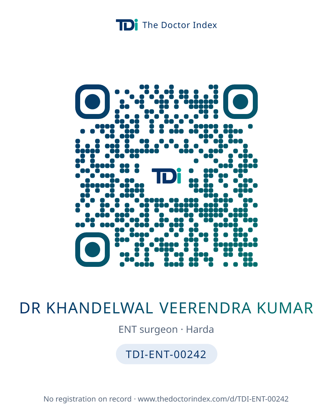 QR card for Dr Khandelwal Veerendra Kumar, TDI-ENT-00242