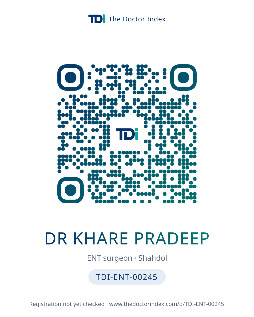 QR card for Dr Khare Pradeep, TDI-ENT-00245