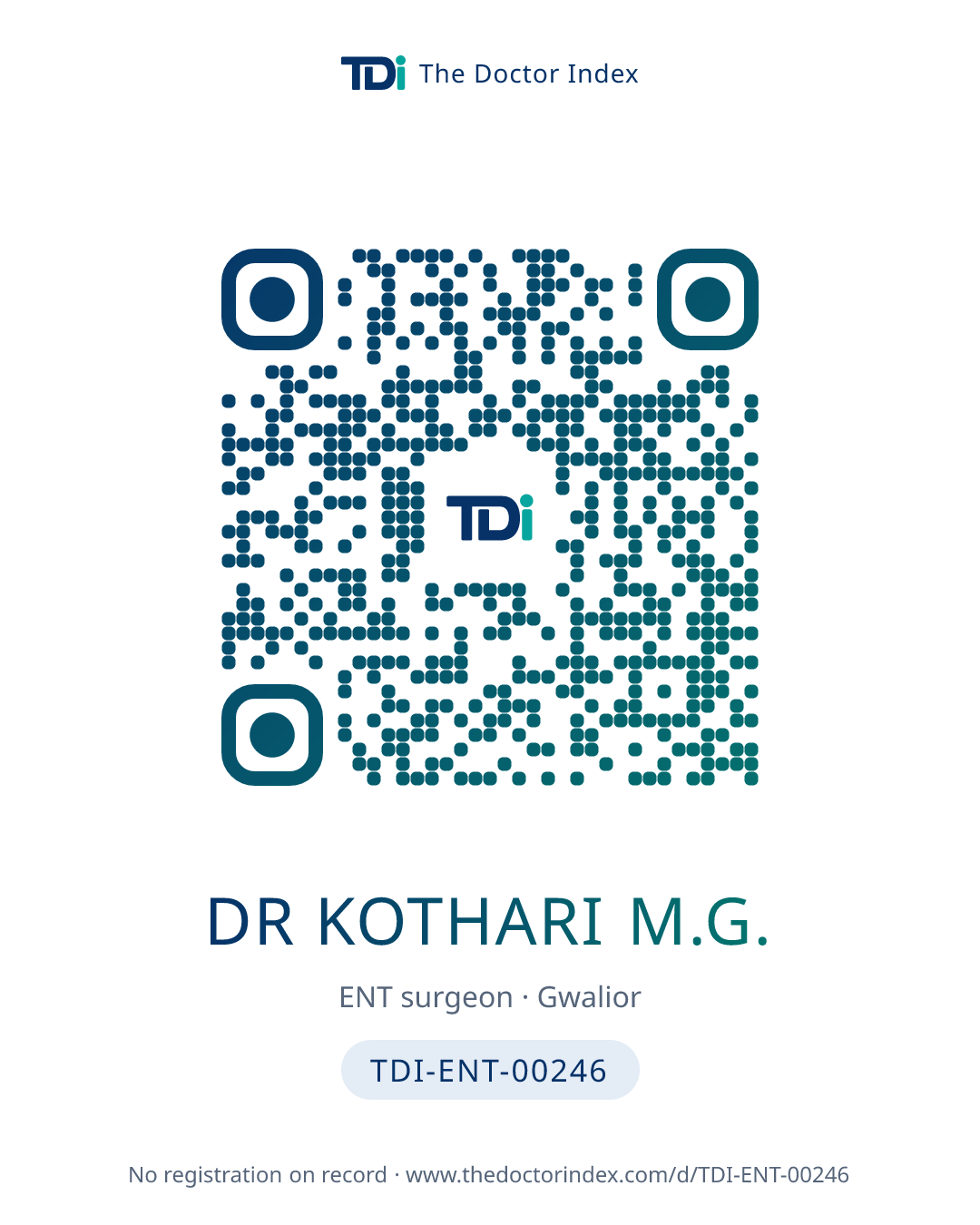 QR card for Dr Kothari M.G., TDI-ENT-00246