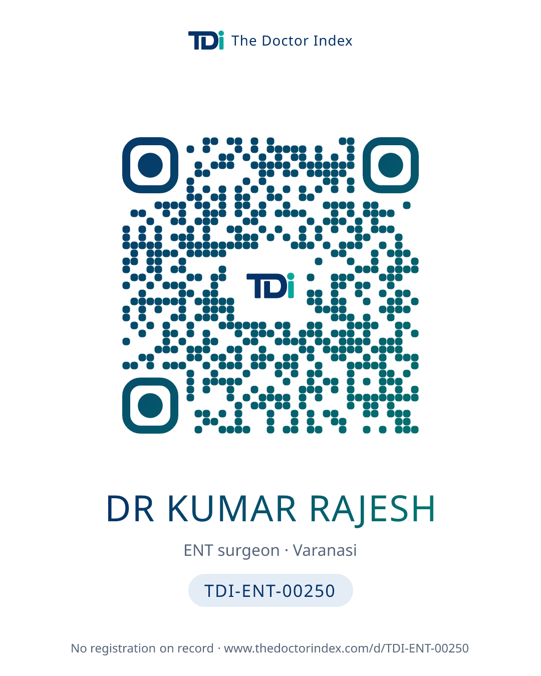 QR card for Dr Kumar Rajesh, TDI-ENT-00250