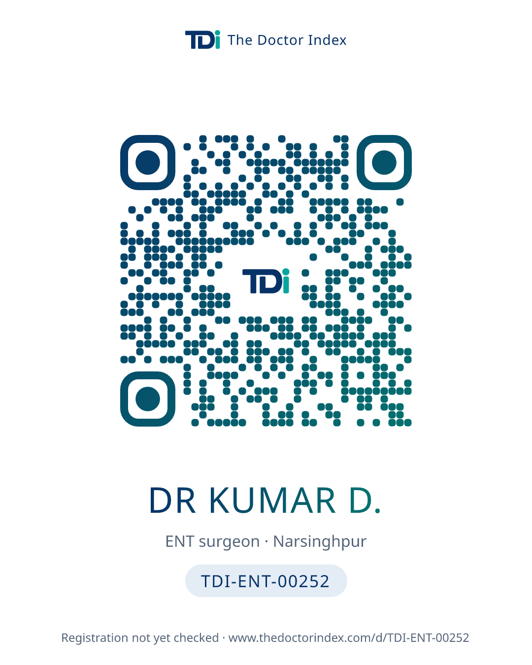 QR card for Dr Kumar D., TDI-ENT-00252