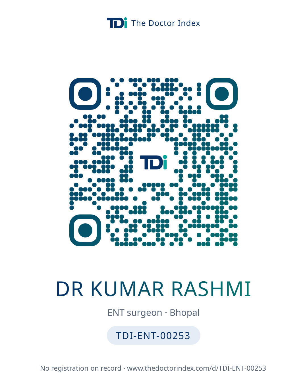 QR card for Dr Kumar Rashmi, TDI-ENT-00253