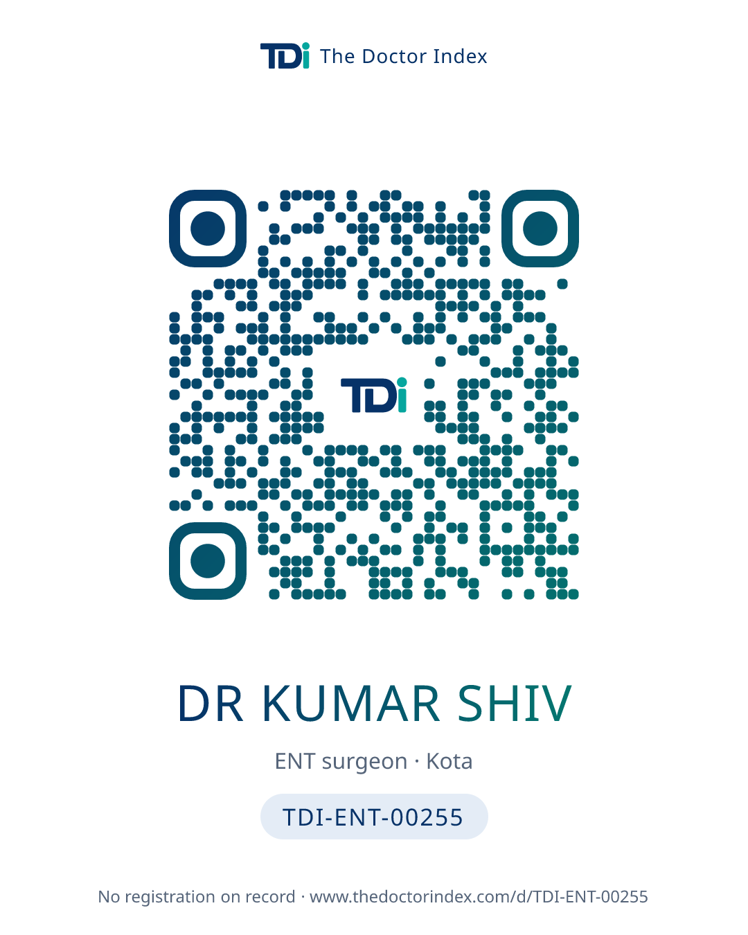 QR card for Dr Kumar Shiv, TDI-ENT-00255