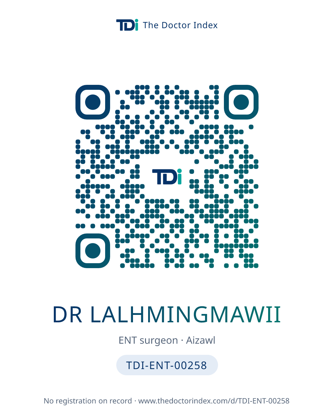 QR card for Dr Lalhmingmawii, TDI-ENT-00258