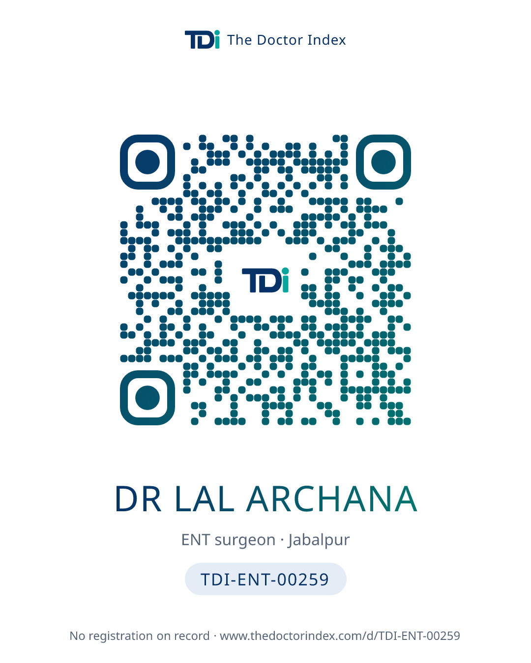 QR card for Dr Lal Archana, TDI-ENT-00259