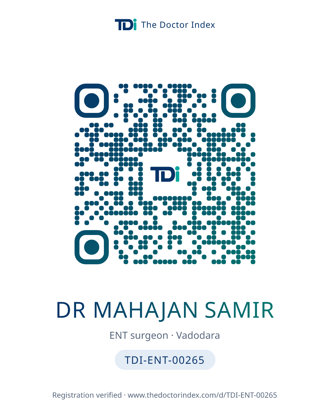 QR card for Dr Mahajan Samir, TDI-ENT-00265