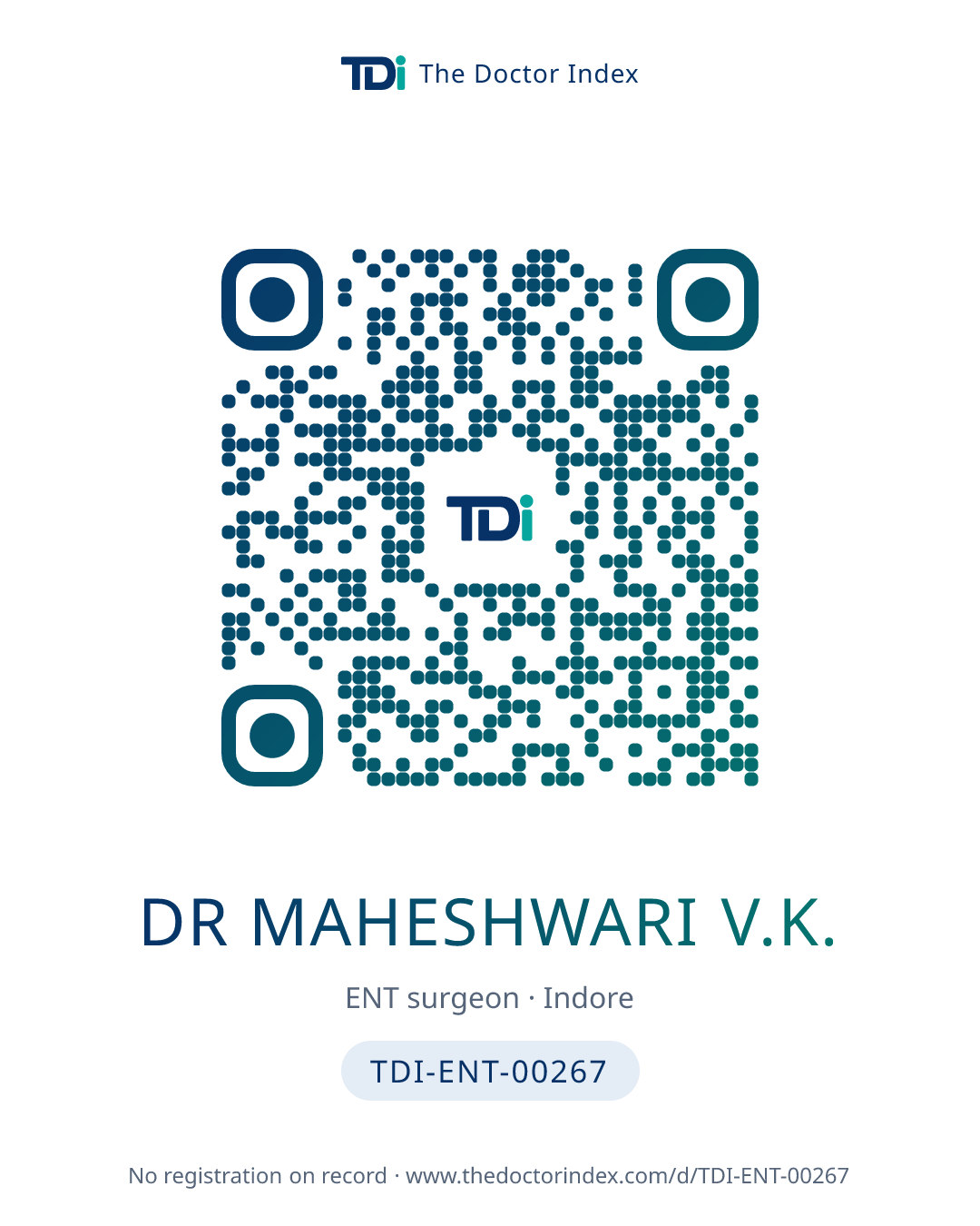 QR card for Dr Maheshwari V.K., TDI-ENT-00267