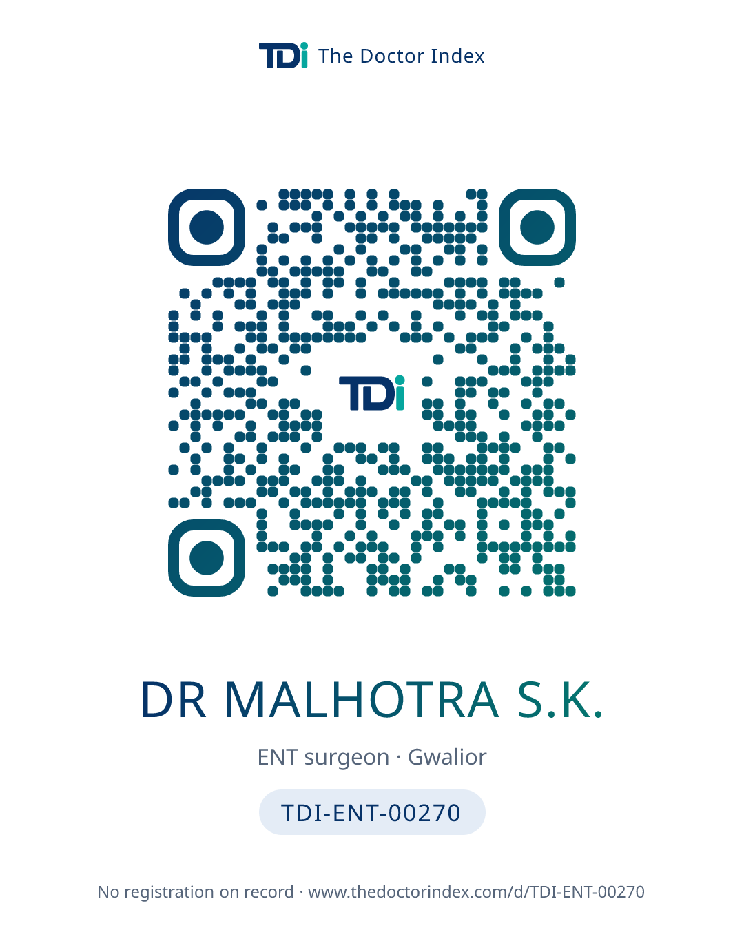 QR card for Dr Malhotra S.K., TDI-ENT-00270