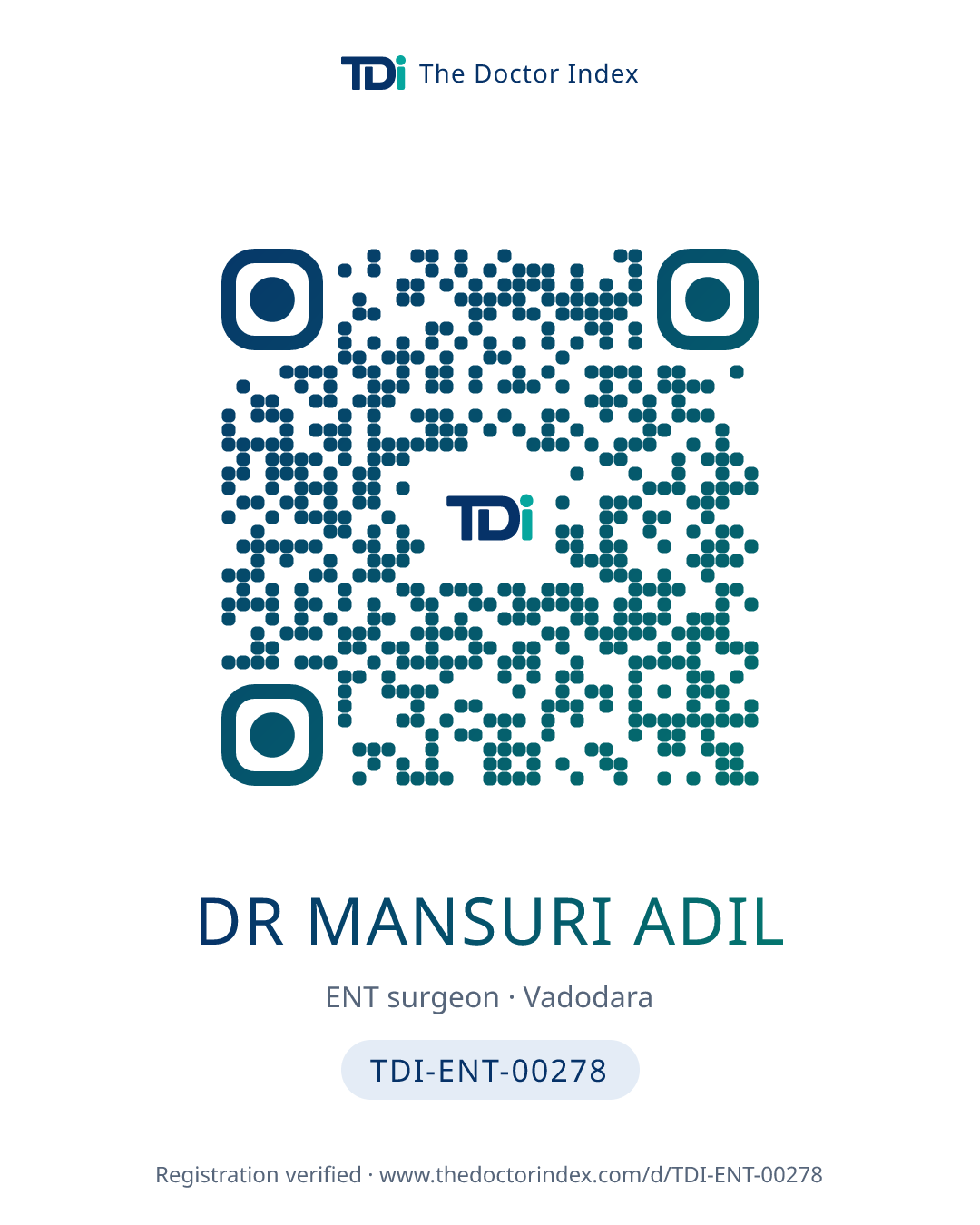 QR card for Dr Mansuri Adil, TDI-ENT-00278