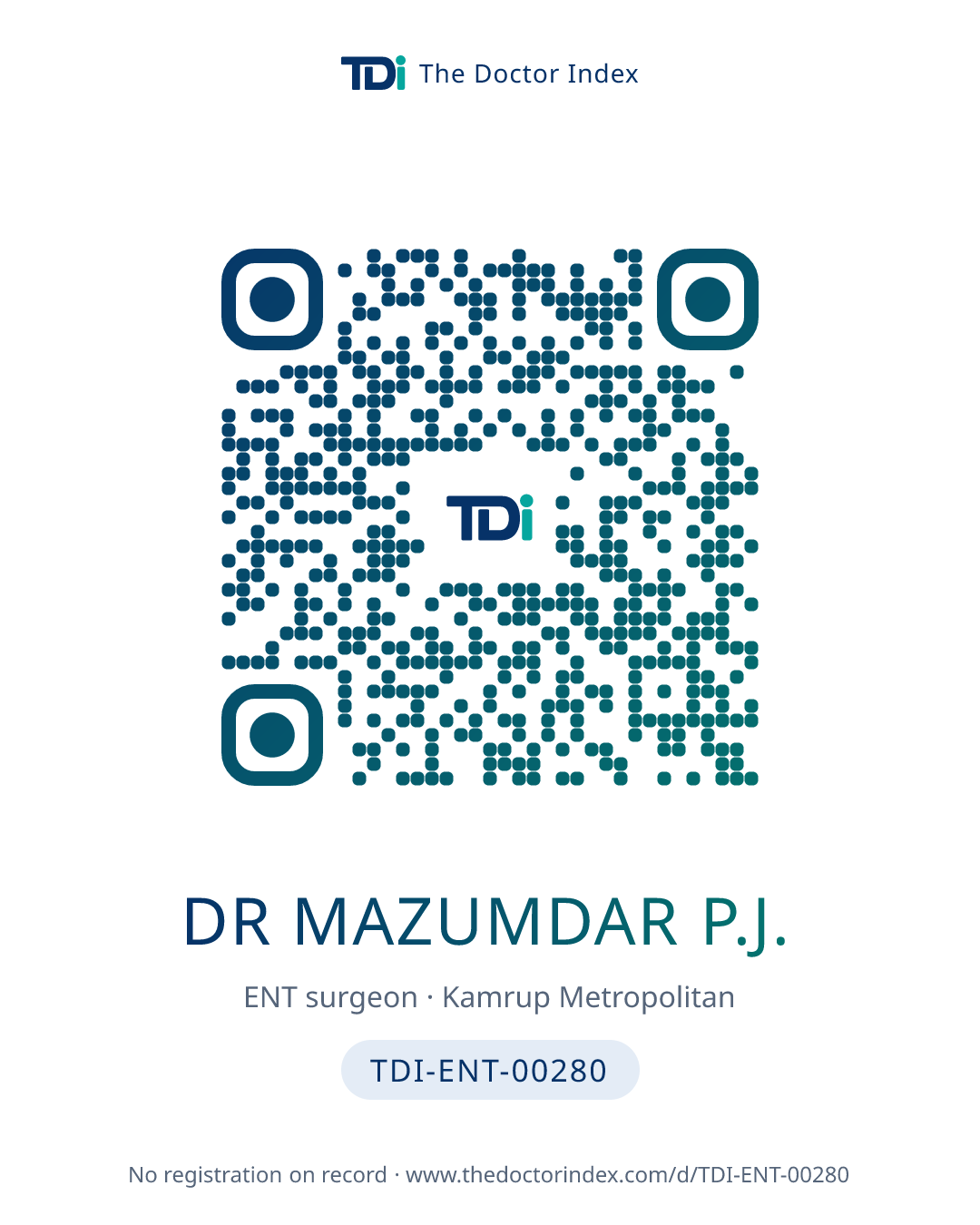 QR card for Dr Mazumdar P.J., TDI-ENT-00280