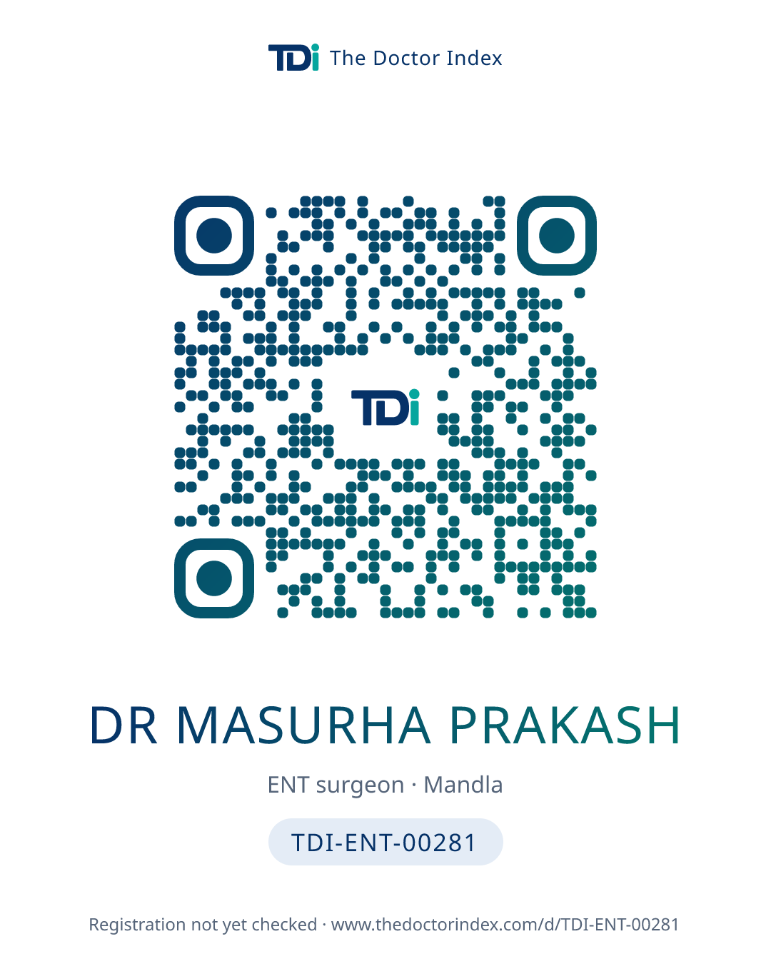 QR card for Dr Masurha Prakash, TDI-ENT-00281