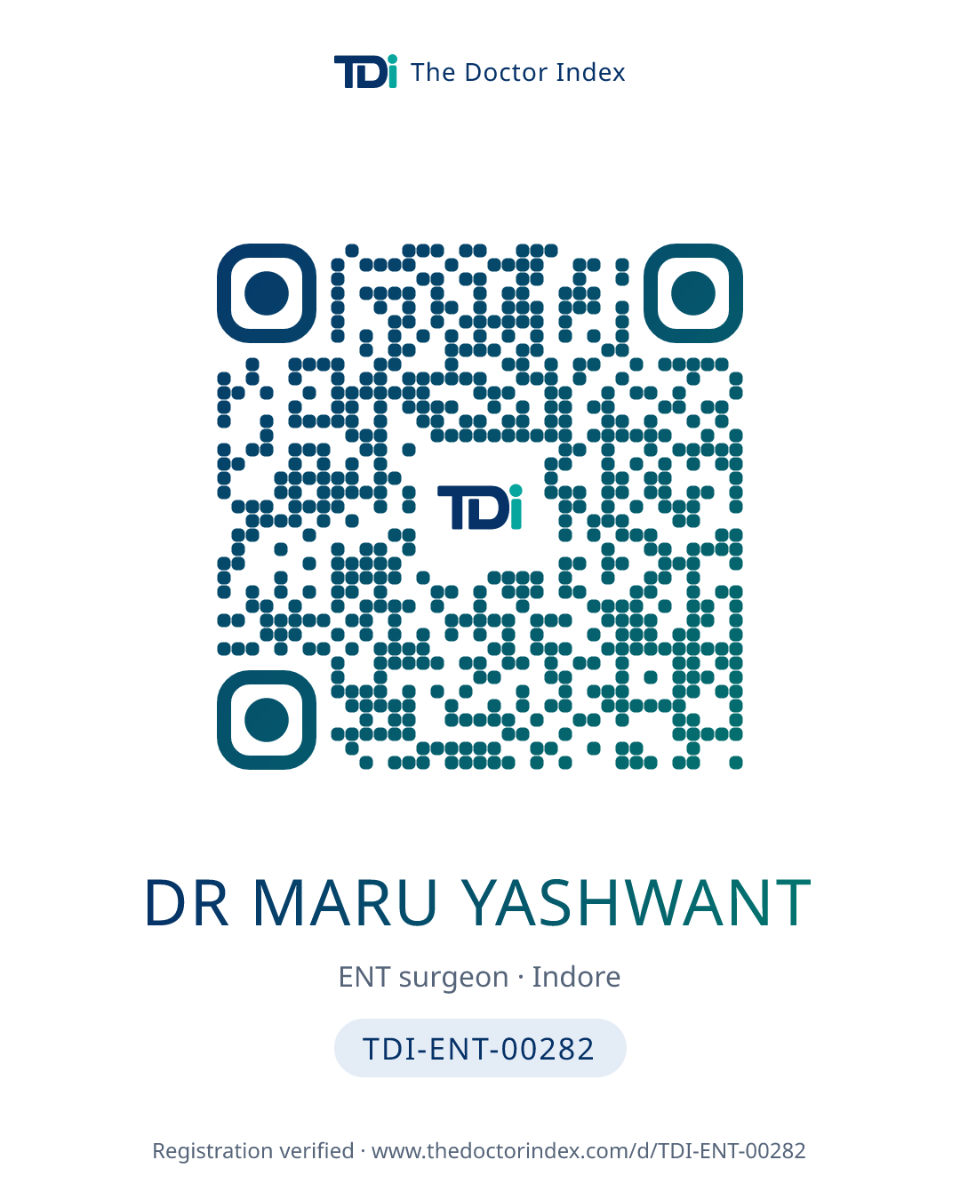 QR card for Dr Maru Yashwant, TDI-ENT-00282
