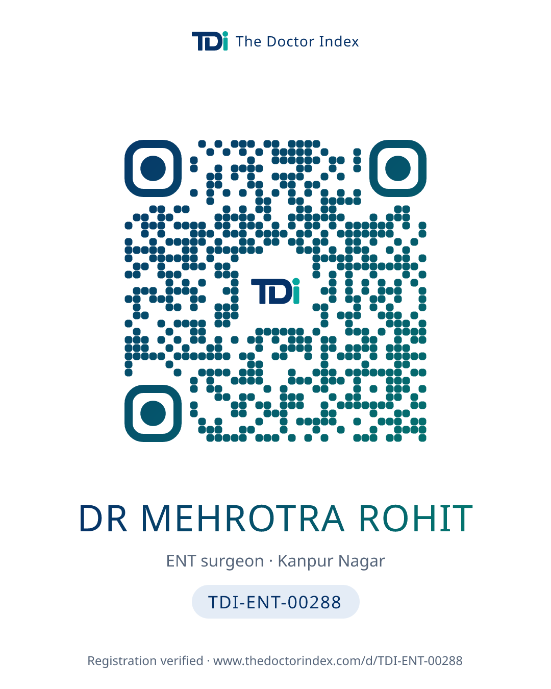 QR card for Dr Mehrotra Rohit, TDI-ENT-00288