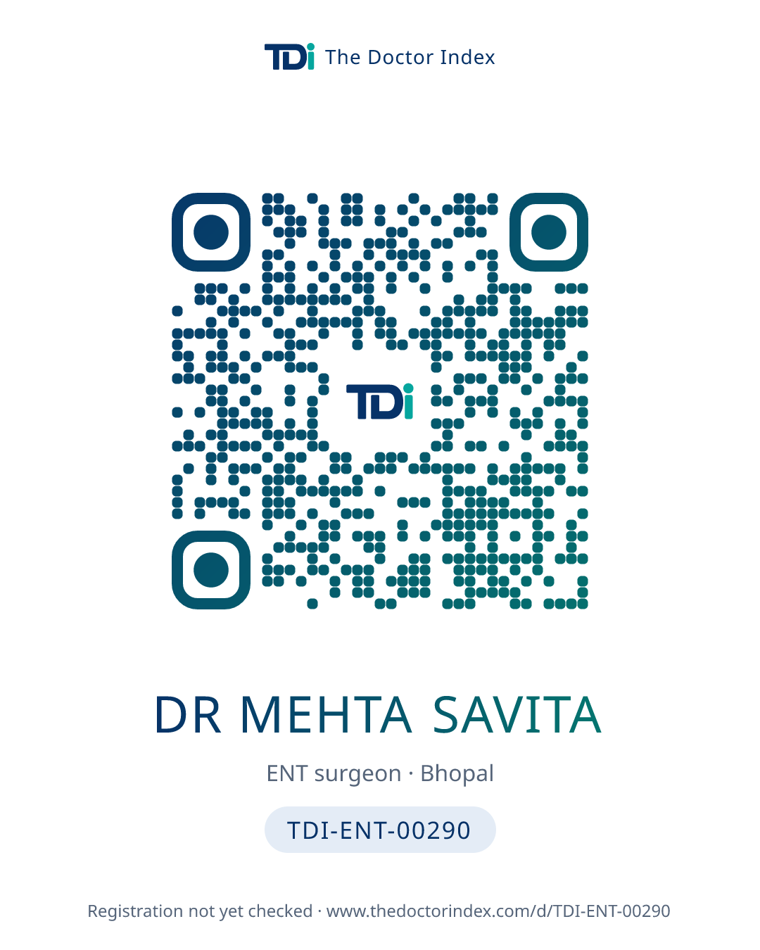 QR card for Dr Mehta Savita, TDI-ENT-00290