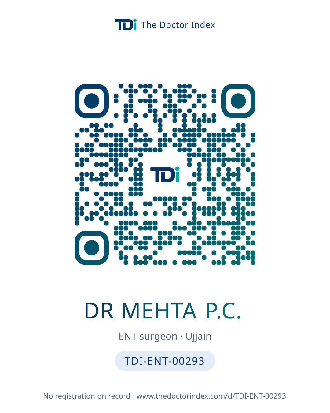QR card for Dr Mehta P.C., TDI-ENT-00293