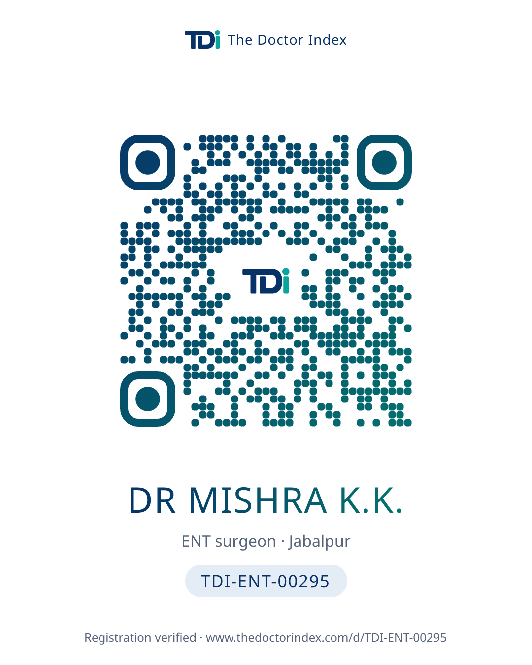 QR card for Dr Mishra K.K., TDI-ENT-00295