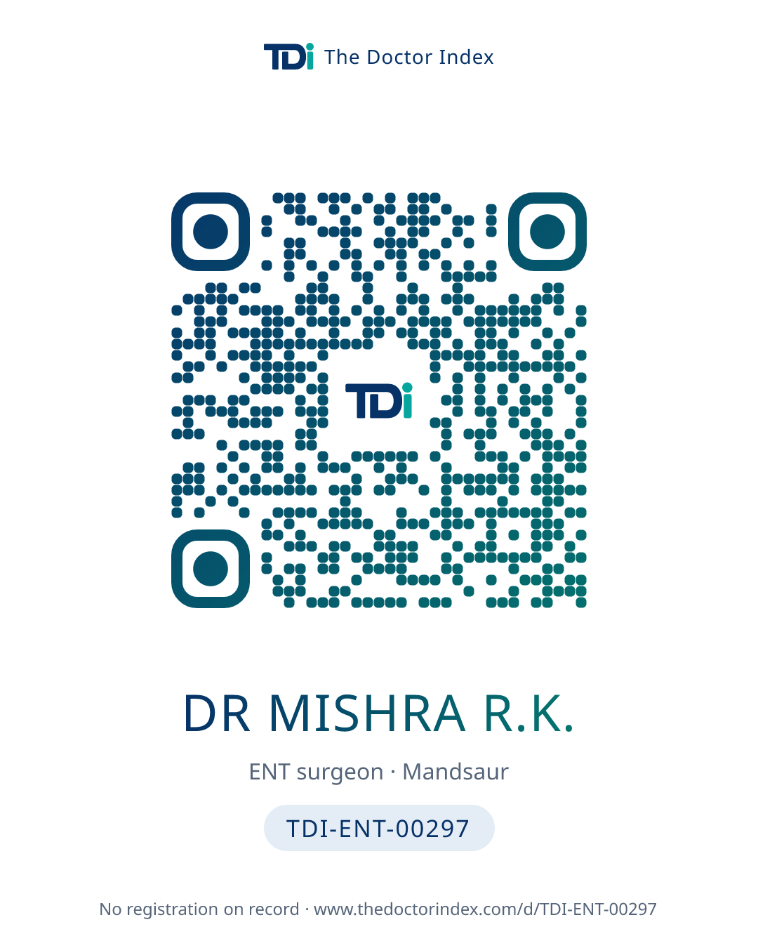 QR card for Dr Mishra R.K., TDI-ENT-00297