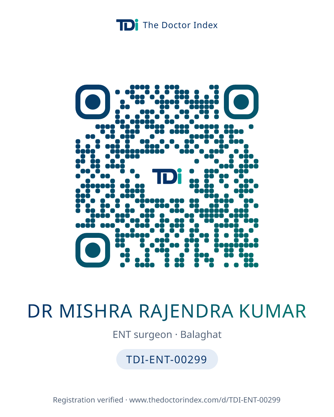 QR card for Dr Mishra Rajendra Kumar, TDI-ENT-00299