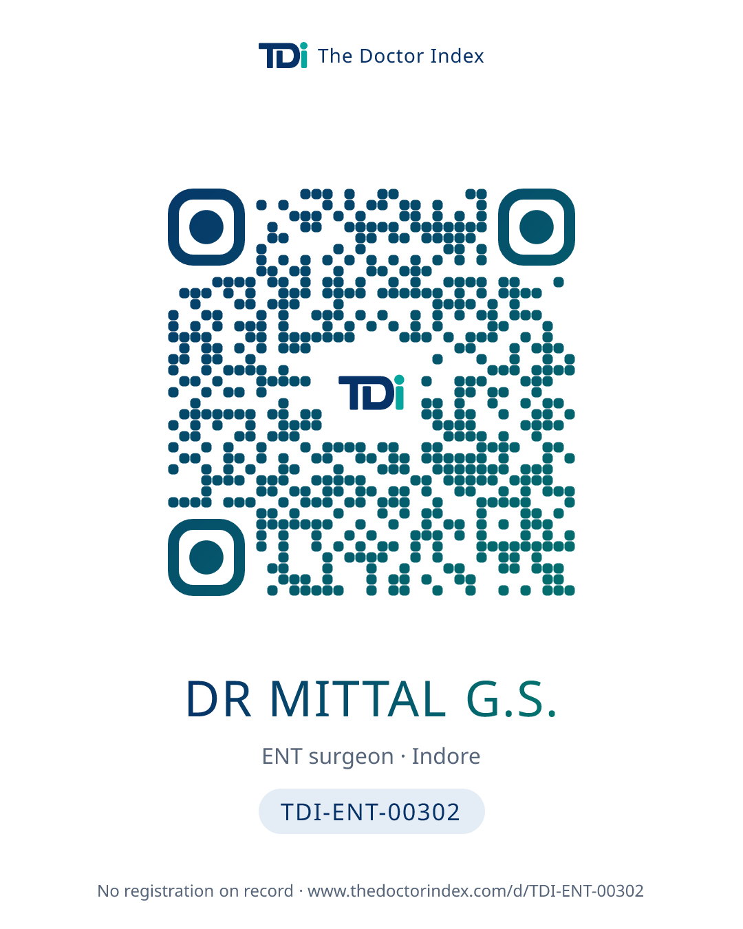 QR card for Dr Mittal G.S., TDI-ENT-00302