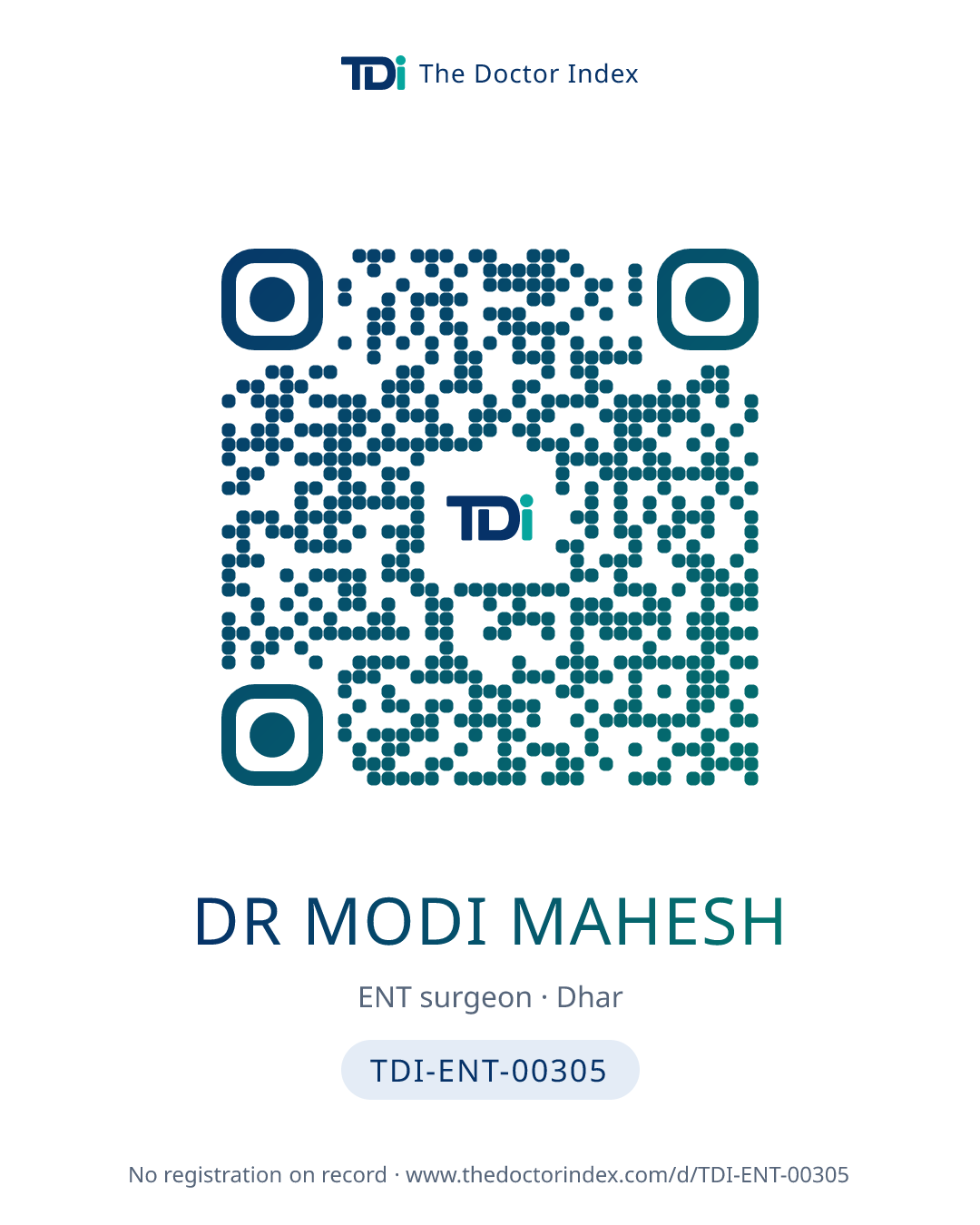 QR card for Dr Modi Mahesh, TDI-ENT-00305
