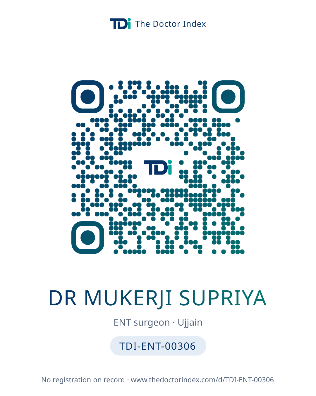 QR card for Dr Mukerji Supriya, TDI-ENT-00306