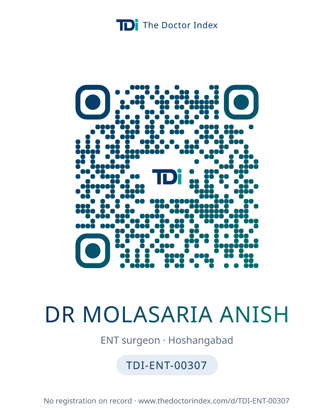 QR card for Dr Molasaria Anish, TDI-ENT-00307