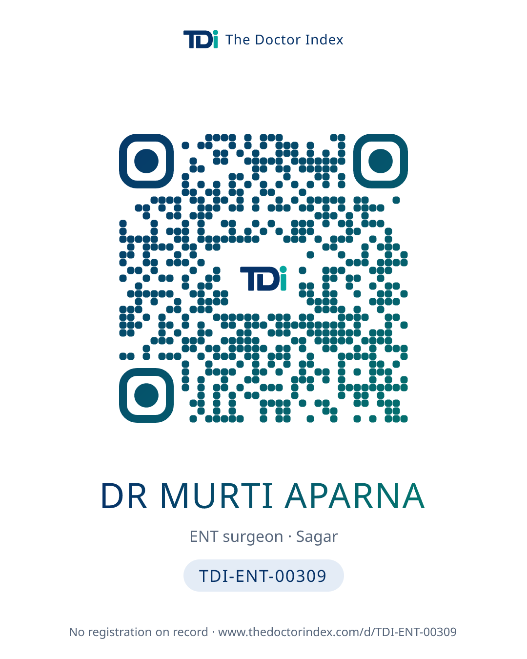 QR card for Dr Murti Aparna, TDI-ENT-00309