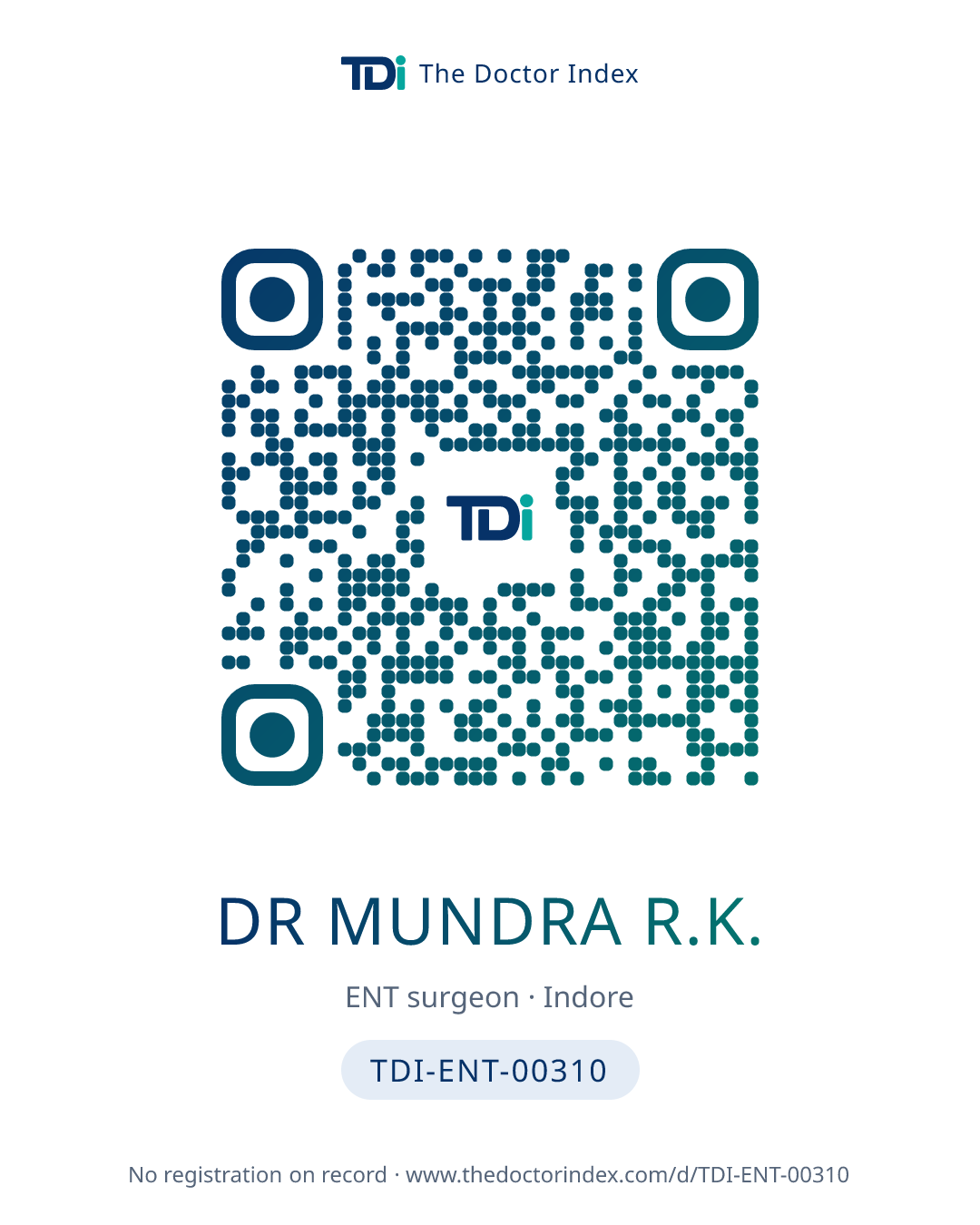 QR card for Dr Mundra R.K., TDI-ENT-00310