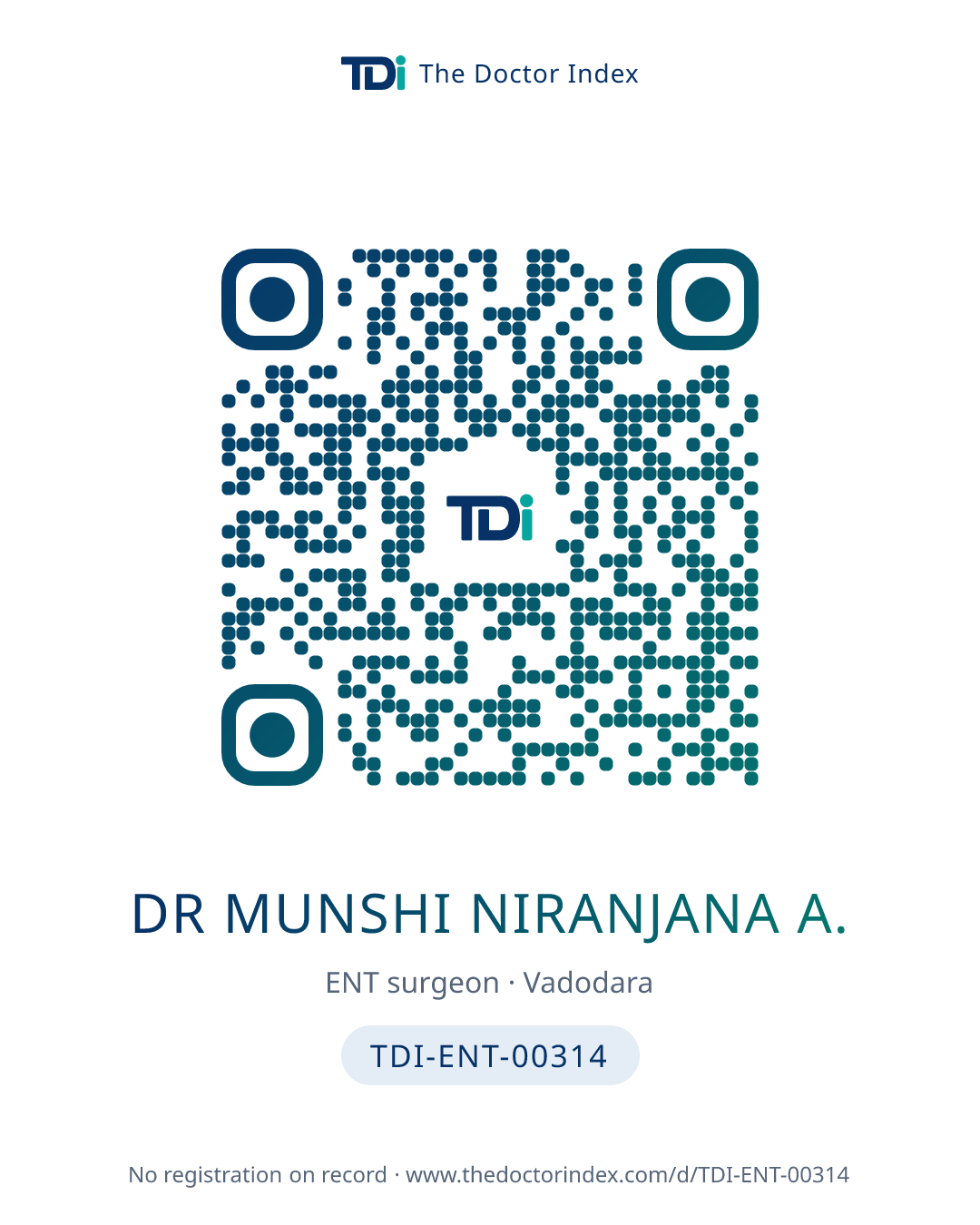 QR card for Dr Munshi Niranjana A., TDI-ENT-00314
