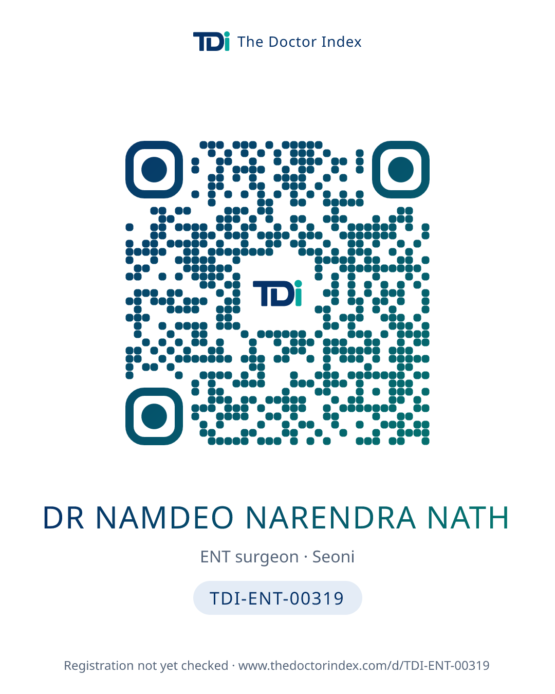 QR card for Dr Namdeo Narendra Nath, TDI-ENT-00319
