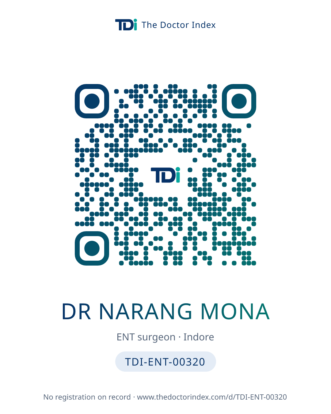 QR card for Dr Narang Mona, TDI-ENT-00320